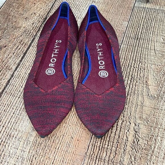 Rothys W8 crimson heather red gray slip on pointed toe ballet flats - Picture 3 of 13